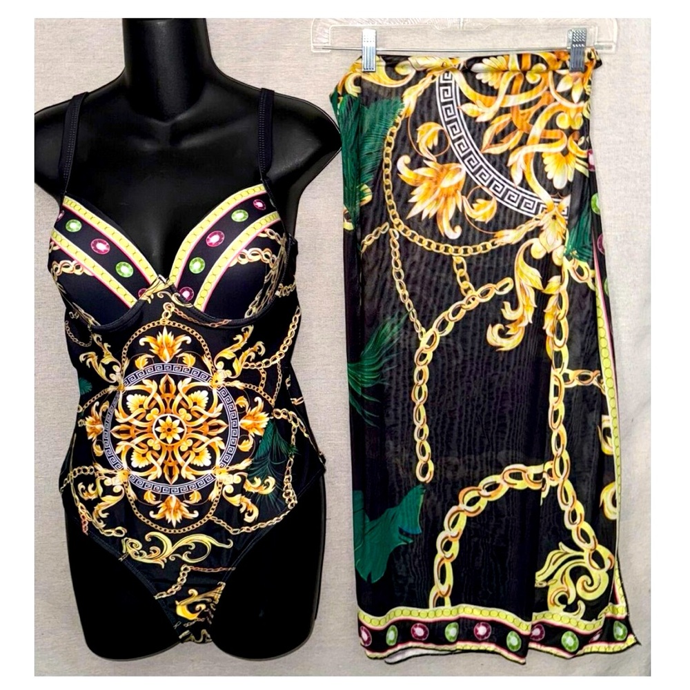 TORY BURCH.  MulChain & Gems Print Swimsuit W/ Matching Sarong